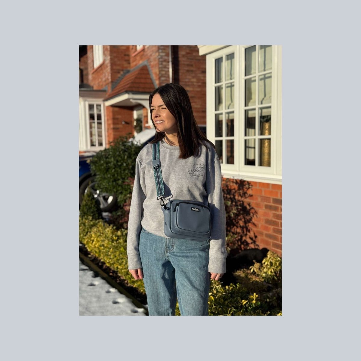 Crossbody Dog Walking Bag - Vegan Leather Slate Blue - The Bark Market