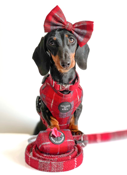 'Sammi' - Red & Grey Check Dog Harness - The Bark Market