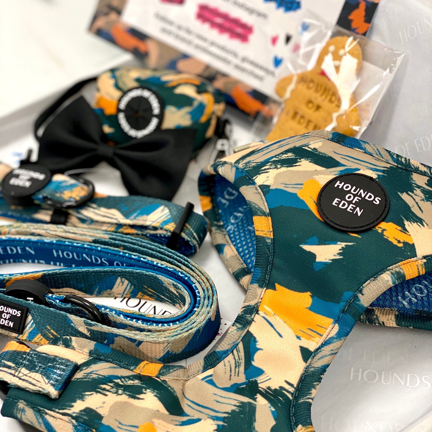 'Brush it Off' - Olive, Blue & Orange Camo Pattern Dog Harness - The Bark Market