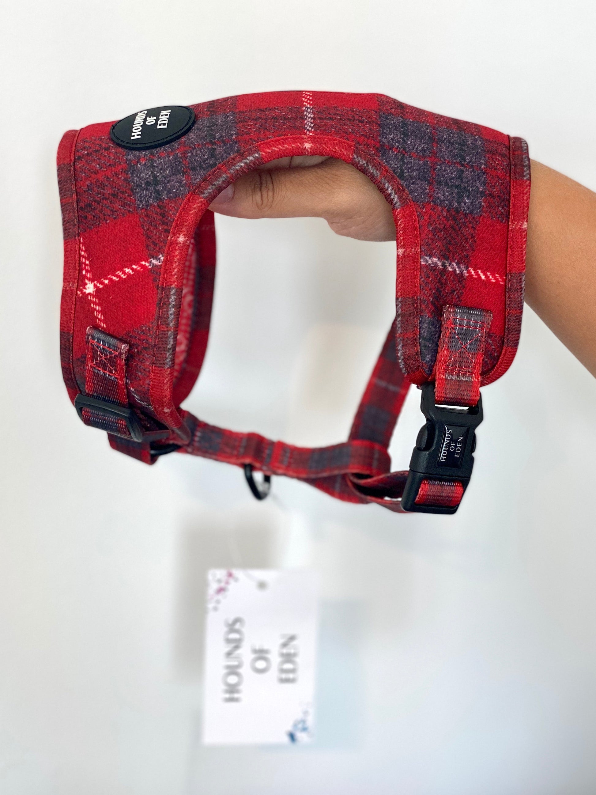 'Sammi' - Red & Grey Check Dog Harness - The Bark Market