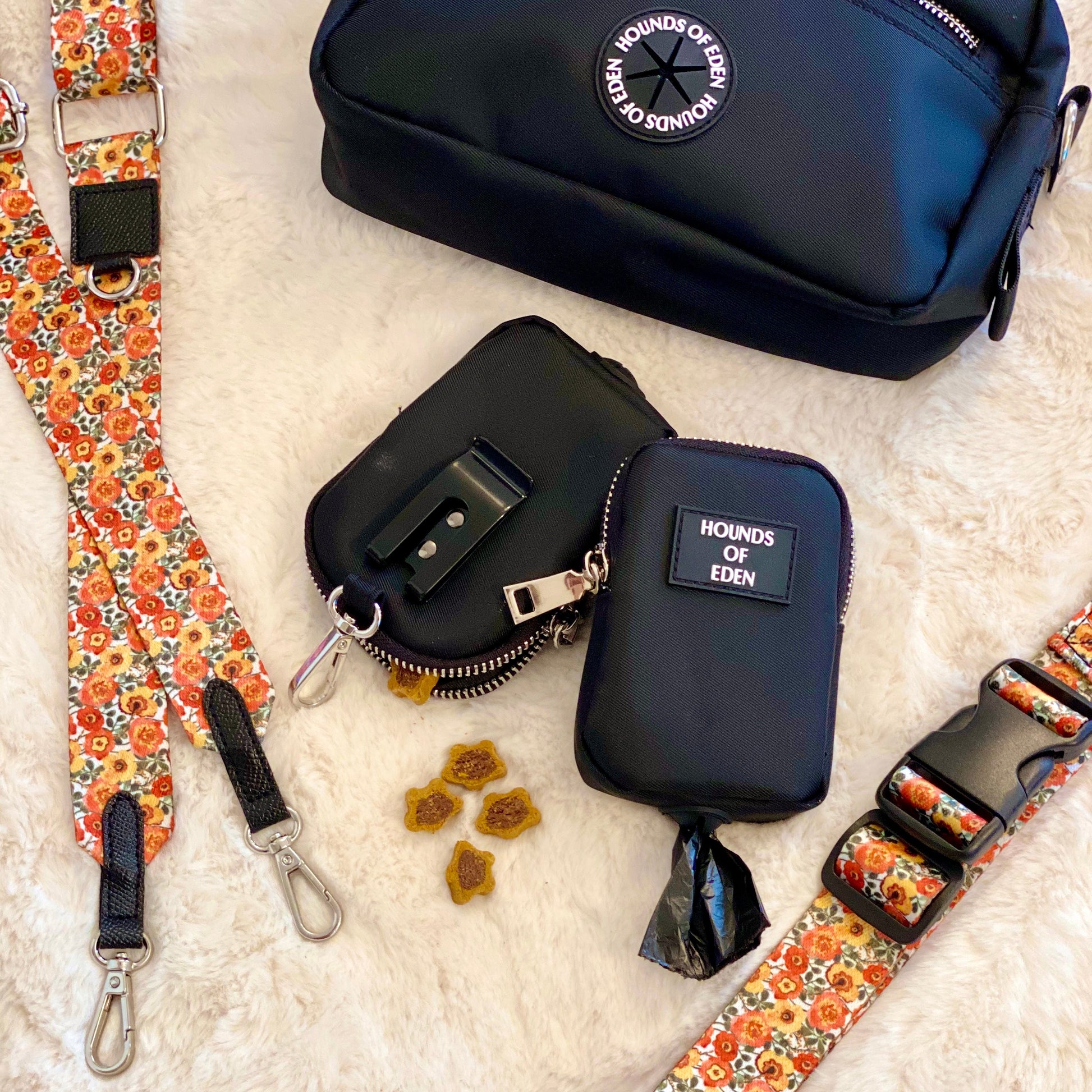 Clip on Dog Treat & Poop bag Pouch - Black - Silver Hardware - The Bark Market
