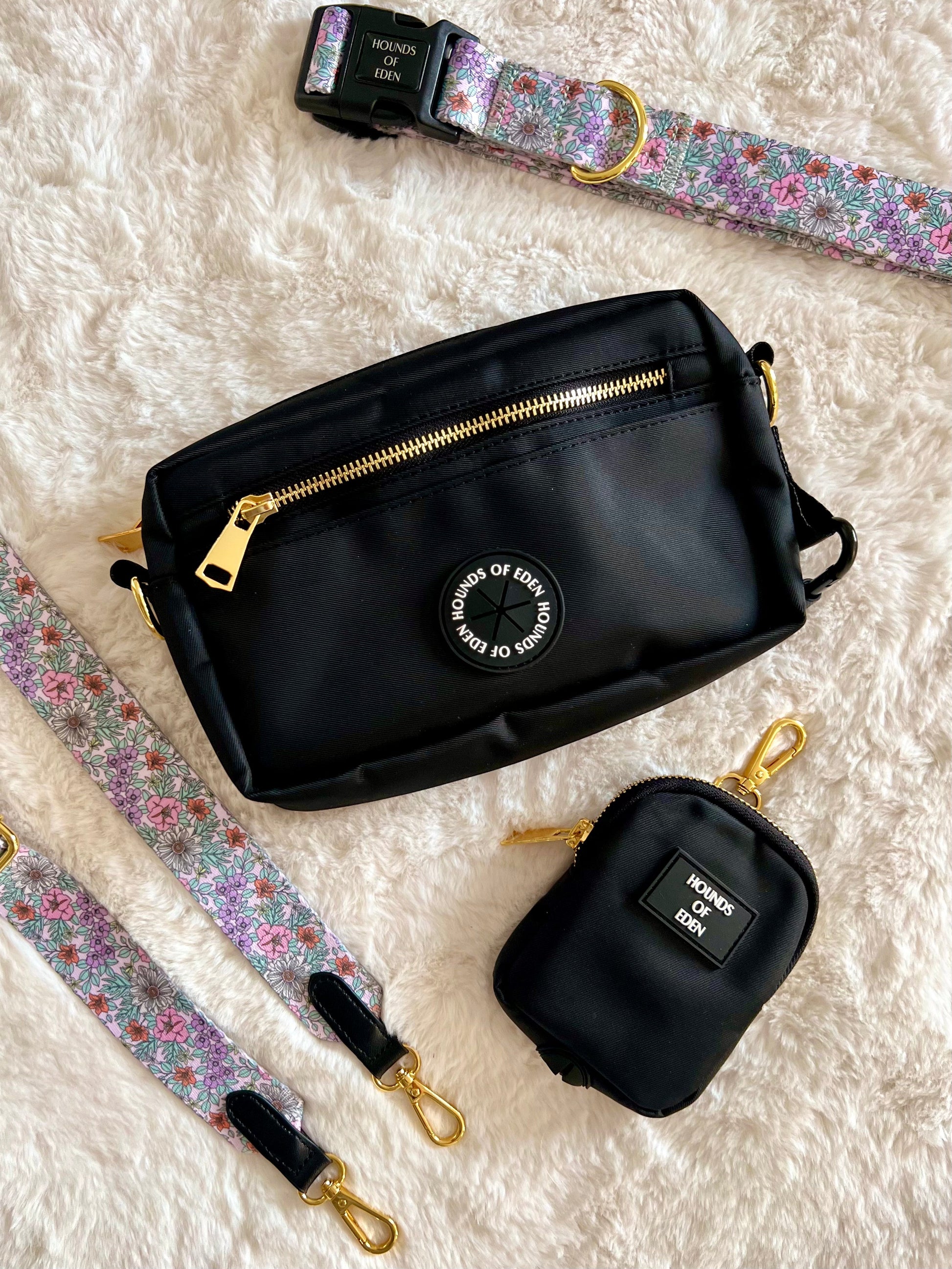 Clip on Dog Treat & Poop bag Pouch - Black - Gold Hardware - The Bark Market