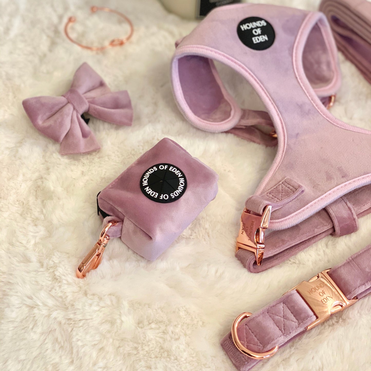 Lilac Dreams - Lilac Velvet Dog Harness with Rose Gold Metal Hardware - The Bark Market