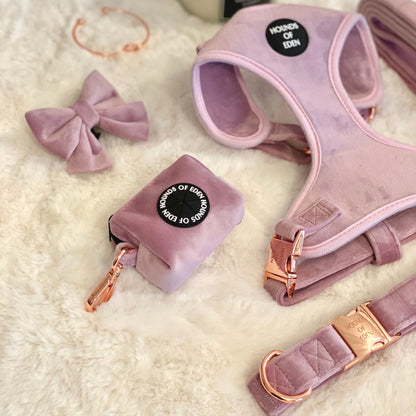 Lilac Dreams - Lilac Velvet Dog Harness with Rose Gold Metal Hardware - The Bark Market
