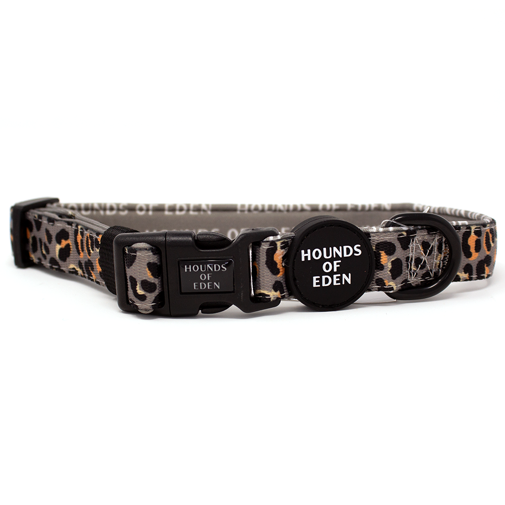 'Steel Leopard' - Khaki/Grey Dog Collar - The Bark Market