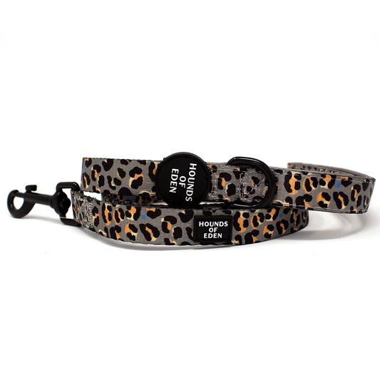 'Steel Leopard' - Khaki/Grey Dog Lead - The Bark Market
